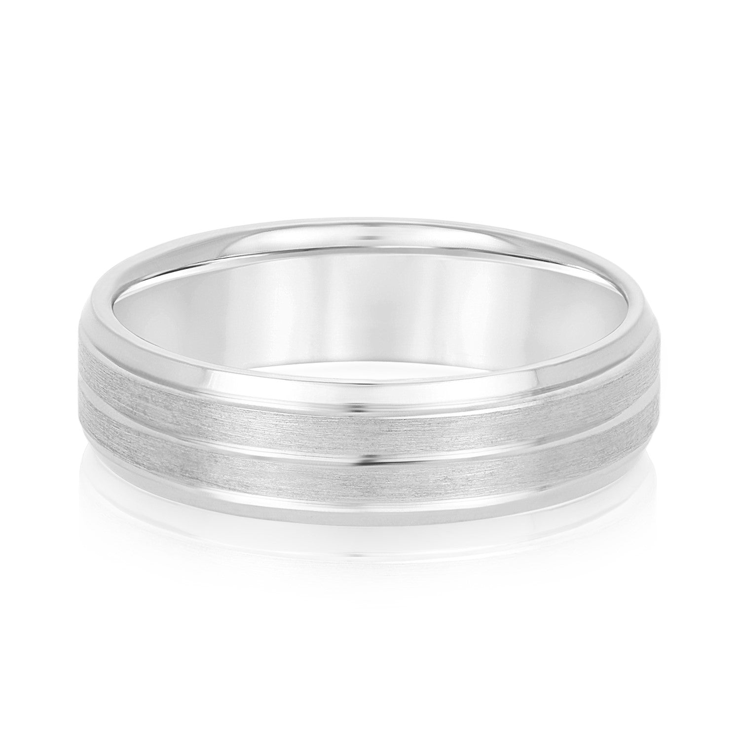 Sand Blast Men's Wedding Band with a Single Center Strip-VIRABYANI